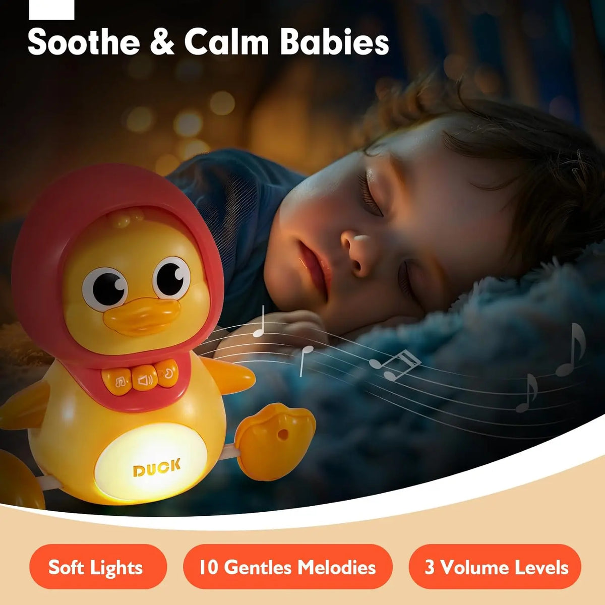 Baby Crawling Toys 3-Piece Duck Set - Infant & Toddler Interactive Moving, Walking & Dancing Toy with Lights for Tummy Time & Development