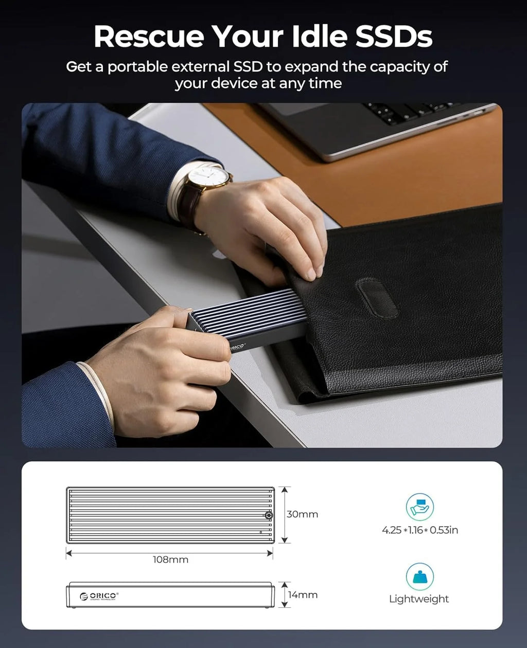 M.2 NVMe & SATA SSD Enclosure USB-C — Supports 2230/2242/2260/2280 | USB 3.2 Gen2 10Gbps / Gen2x2 20Gbps