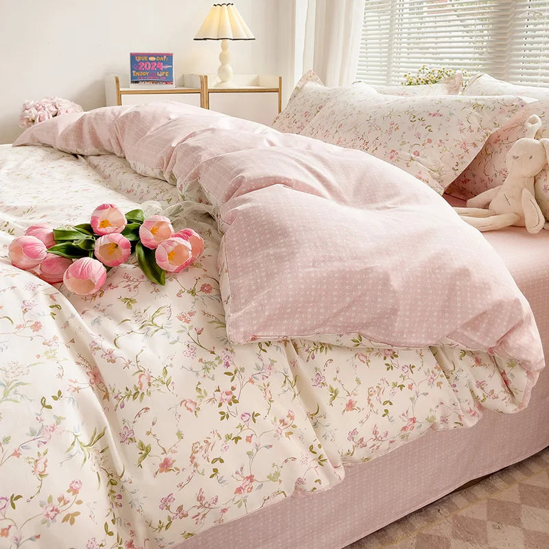 Pastel Floral 100% Cotton Duvet Cover Set - Super Soft 3-Piece (1 Duvet Cover + 2 Pillowcases) - Multiple Sizes 135×200–240×220 cm (53×79–94×87 in)