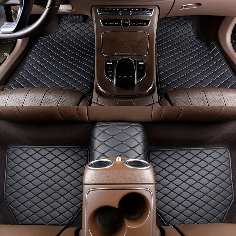 5-Piece Universal PU Leather Car Floor Mats, Waterproof Black All-Weather Auto Floor Mat Set