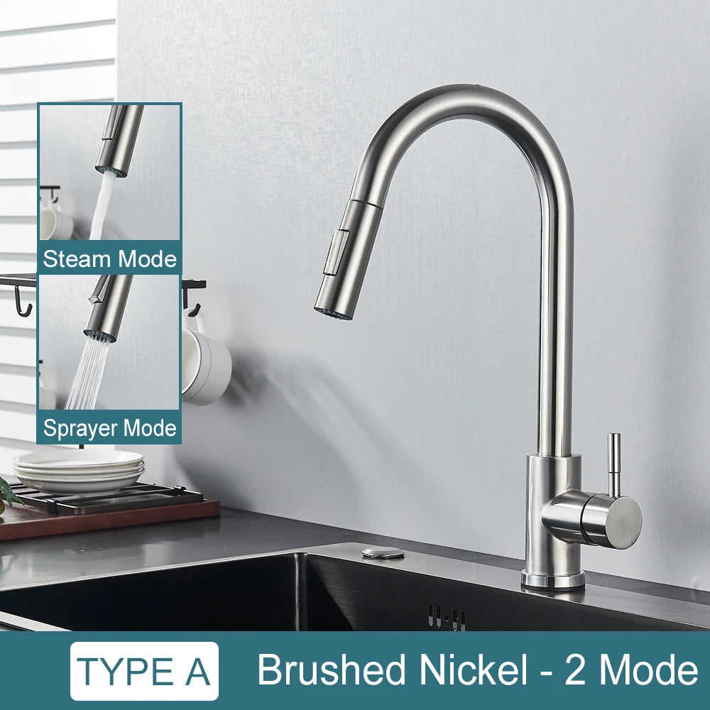 Black Pull-Out Kitchen Faucet Single-Handle Two-Function Deck-Mounted Mixer Hot and Cold