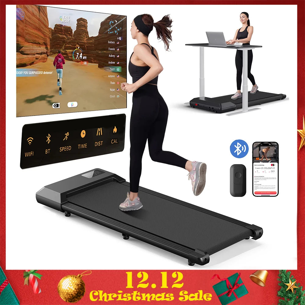 Under-Desk Treadmill Walking Pad — Quiet 2.5HP Electric Treadmill with App & Remote, LCD Display, Portable Low-Profile for Home Office and Light Jogging