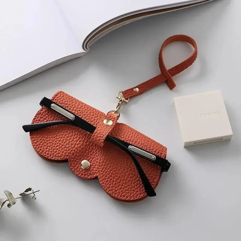 Litchi Embossed PU Leather Sunglasses Case with Hanging Strap Portable Eyewear Pouch for Sunglasses and Reading Glasses