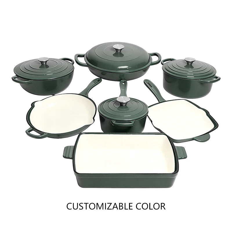 11-Piece Enamel Cast Iron Cookware Set – Induction & Oven Safe Pots, Skillet & Baking Pan (19cm, 24/26/30cm, 24cm, 26cm, 33×23cm)