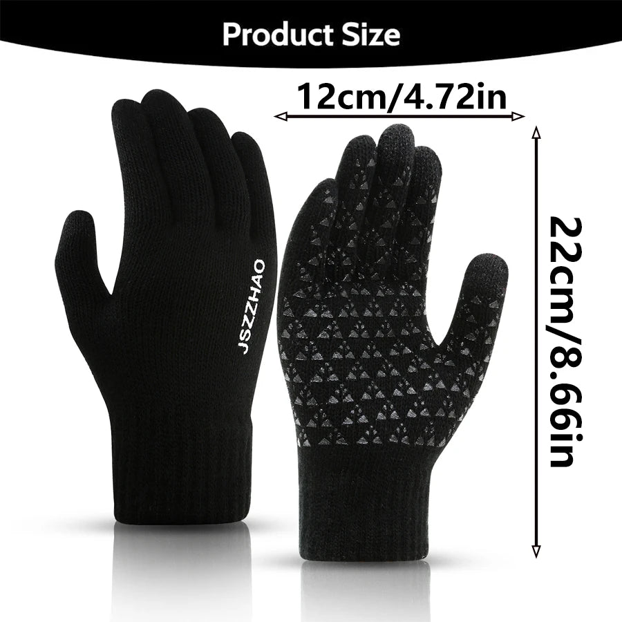 Unisex Winter Touchscreen Gloves - Thick Thermal Knit with Anti-Slip Silicone Palm