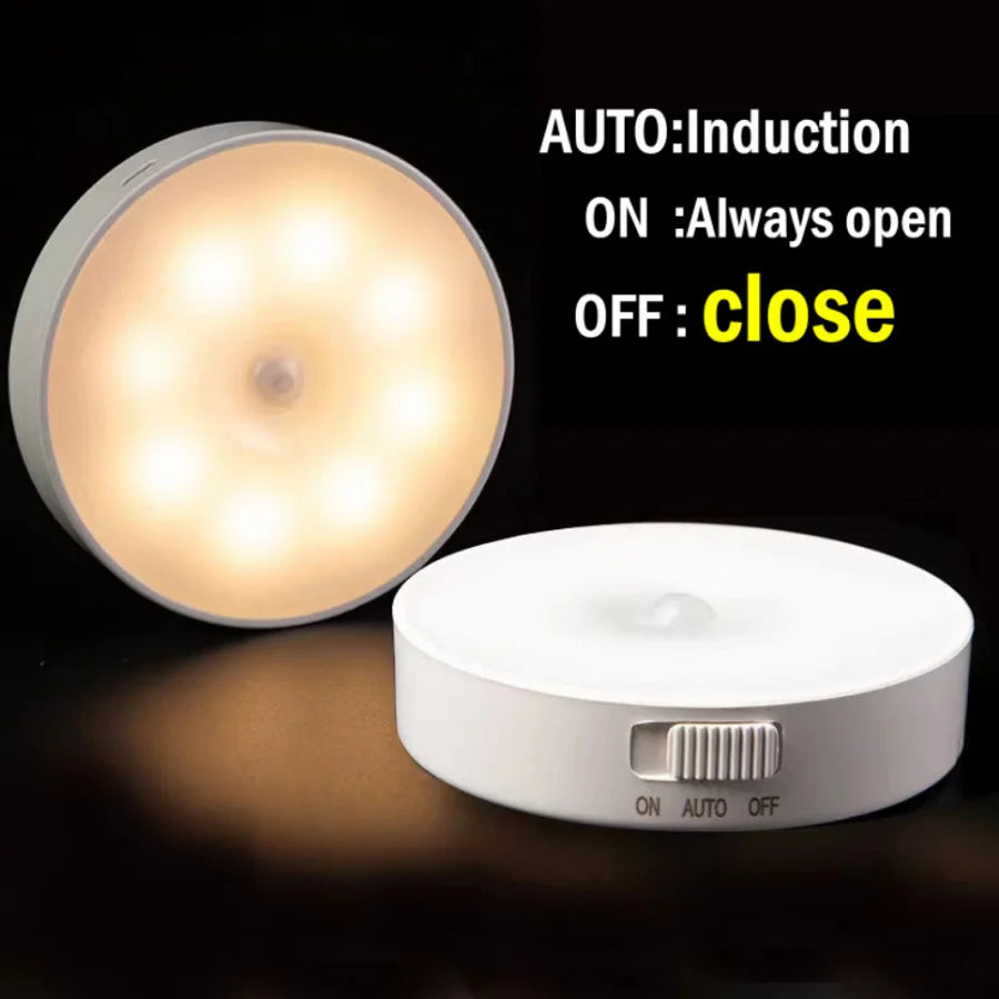 USB Rechargeable Motion Sensor LED Night Light – PIR Closet Under-Cabinet Stairway Lamp, Warm/Cold White