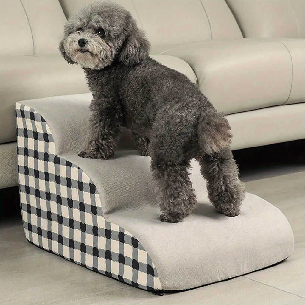High-Density Foam 2/3-Step Non-Slip Pet Stairs for Dogs & Cats - Secure Ramp for Older Dogs, Joint Pain Sofa and Bed Ladder