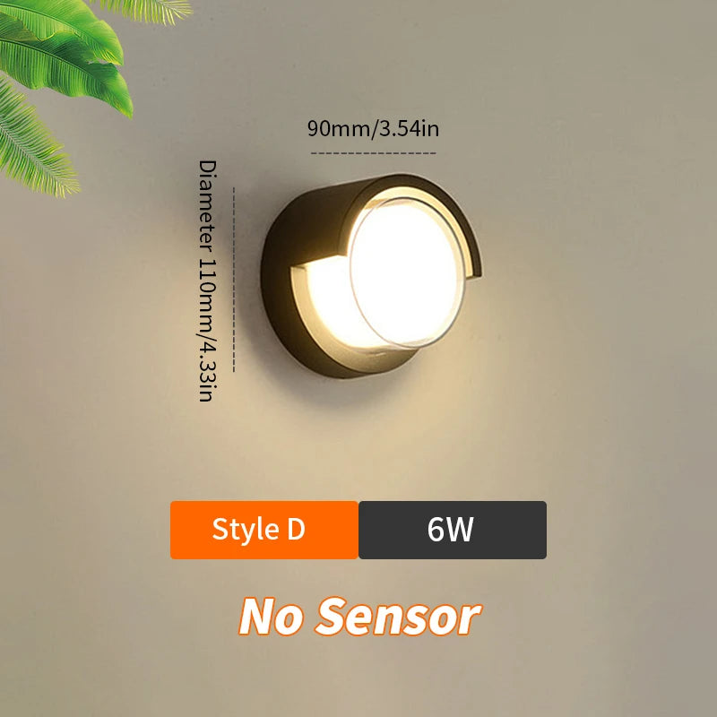 LED Wall Lamp with Radar Motion Sensor – 6W/12W AC85-265V, Warm & Cold White, IP66 Indoor/Outdoor