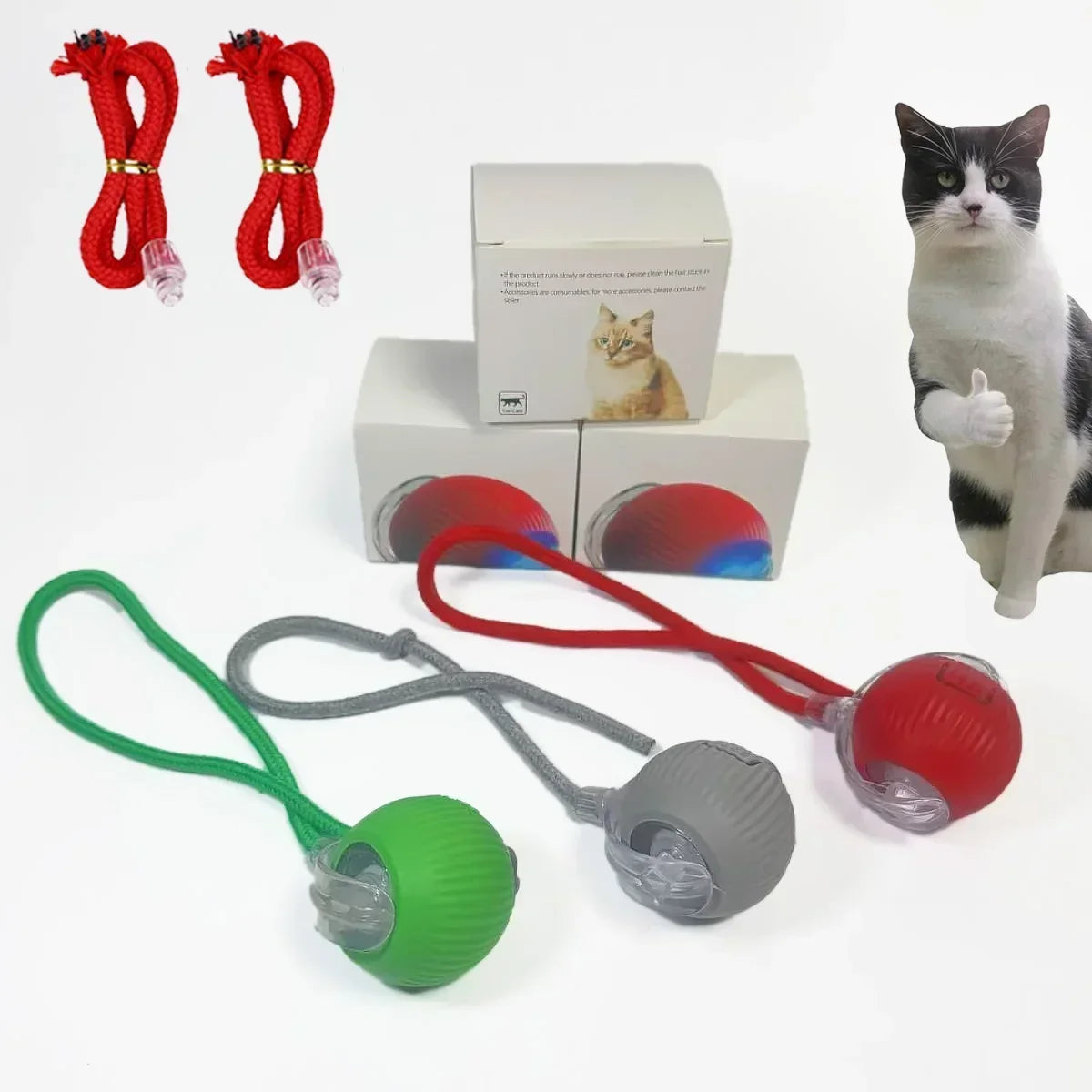 Rechargeable Interactive Cat Ball with Tail 1-3 Pack Automatic Rolling Pet Toy Imitates Mouse