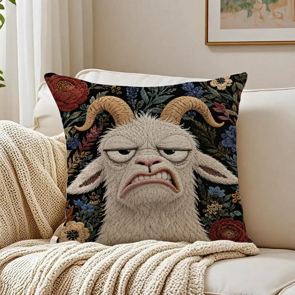 Funny Screaming Goat Plush Pillow Cover — Short Plush Cushion Case, Breathable & Washable with Invisible Zipper