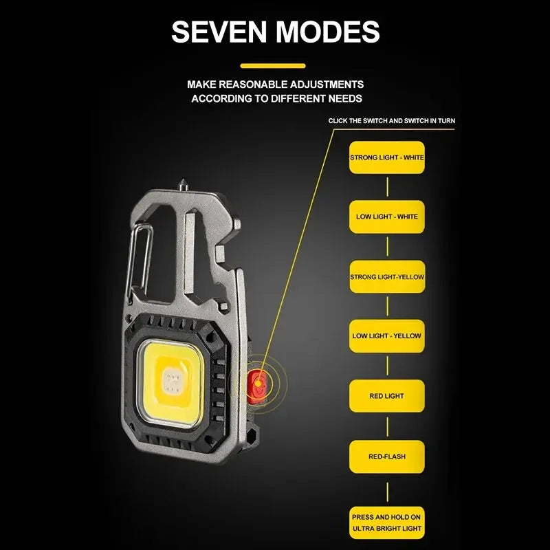 Portable Mini Rechargeable COB Keychain Light with Screwdriver LED EDC Camping Emergency Flashlight