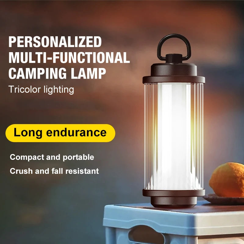 LED Camping Lantern 5 Modes, USB-C Rechargeable, Adjustable Hanging Hook & Bracket Mount