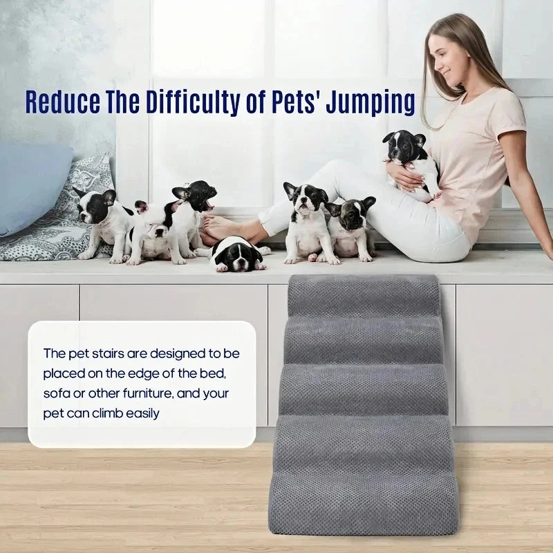 Detachable Washable High-Density Foam Pet Stairs 4-5 Step Ramp for Small Dogs & Cats L/XL
