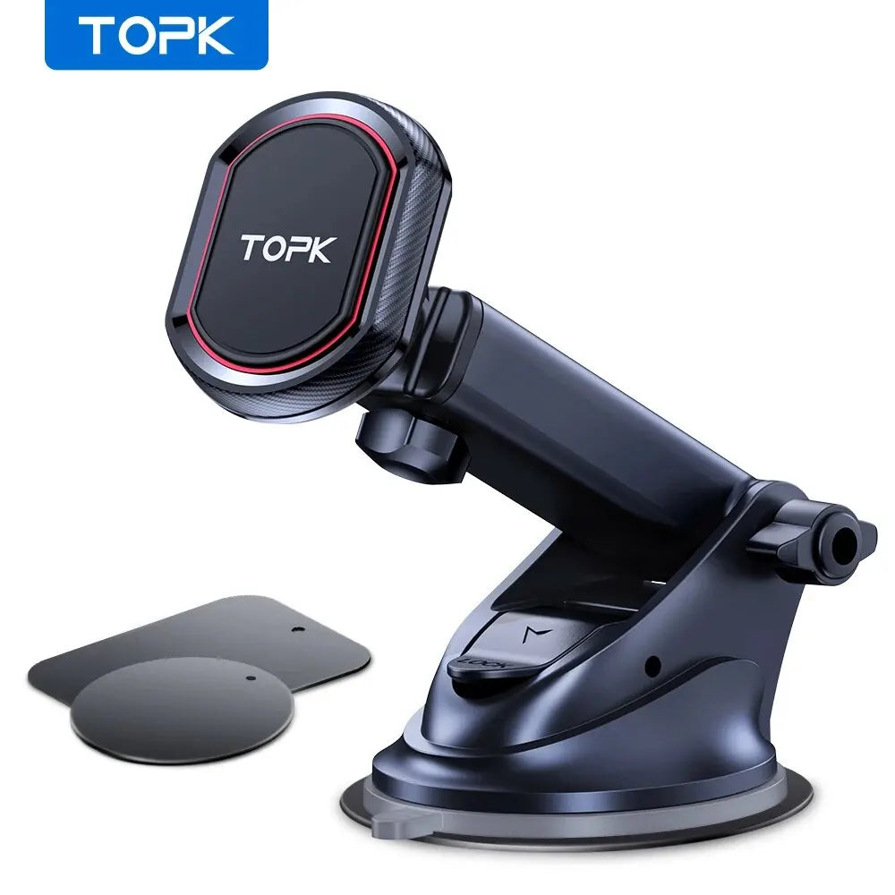 Universal Magnetic Car Phone Holder – Dashboard & Windshield Suction Mount, 360° Rotating Magnetic Mount with Cable Clips for 4.0–6.7 in (10–17 cm) Phones