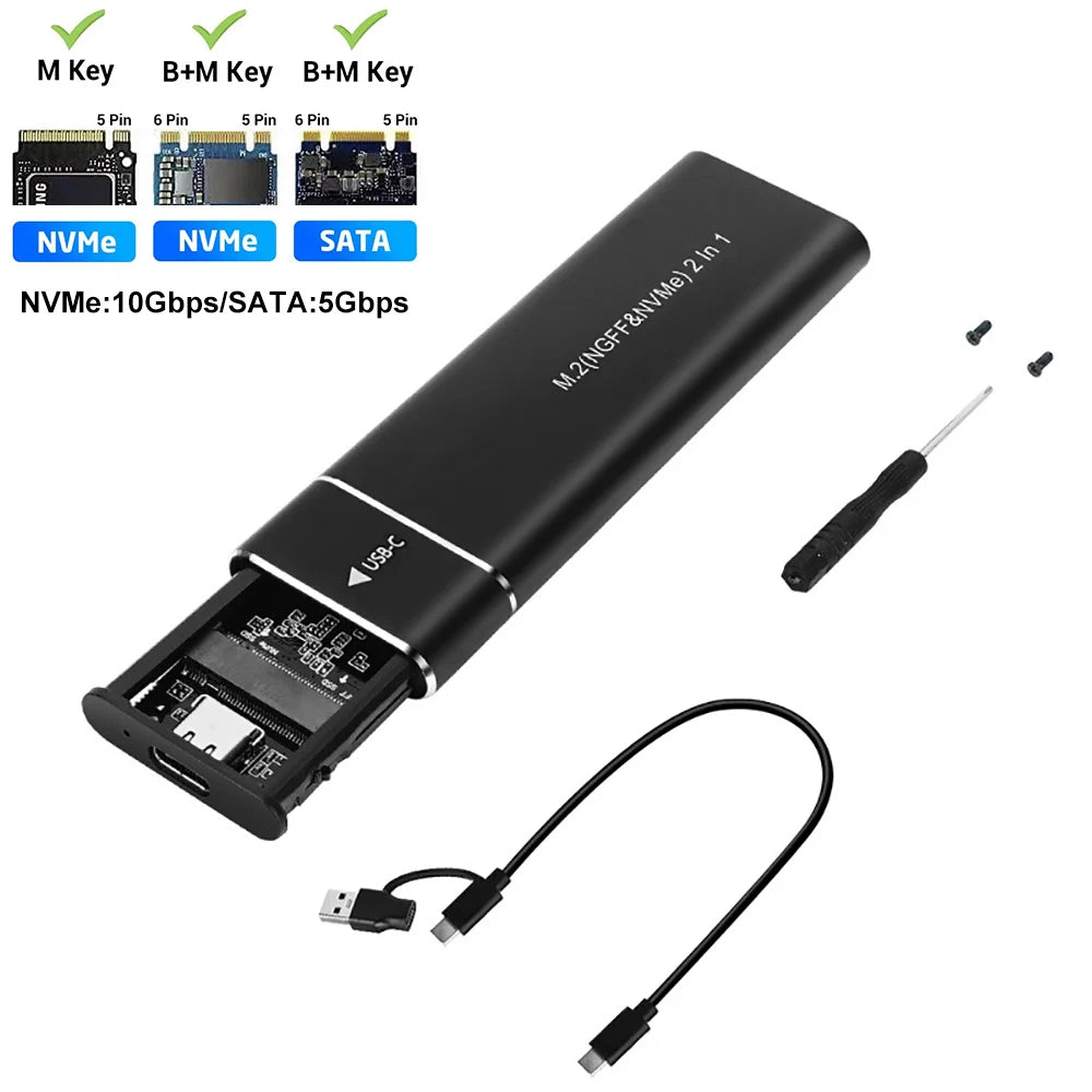 M.2 SSD Enclosure USB 3.1 Type-C - NVMe & SATA Dual-Protocol (2230/2242/2260/2280) 10Gbps External M.2 to USB-C Adapter