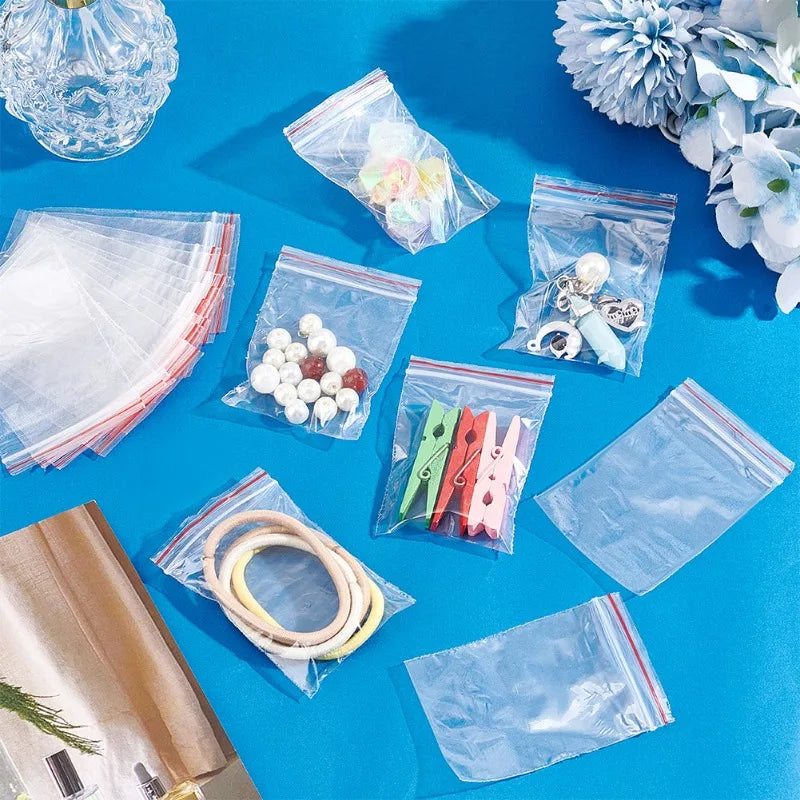 Self-Seal Clear PE Plastic Storage Bags – 100/200/300/500 Pack Zipper Pouches for Jewelry, Food & Pills