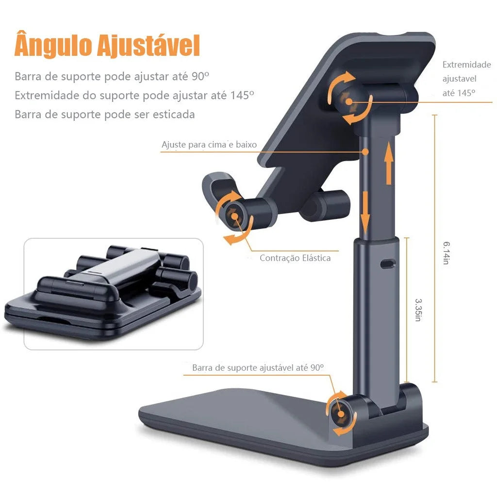 Adjustable Foldable Stand for Cell Phone and Tablet – Portable for Desk or Bed (Black/White)