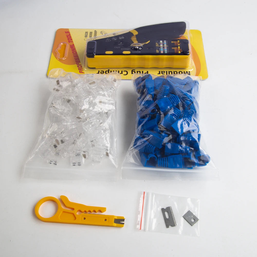 Through-Hole Wire Crimper 8P/6P Dual-Use Punch-Down Pliers for RJ45 & RJ11 Modular Plugs