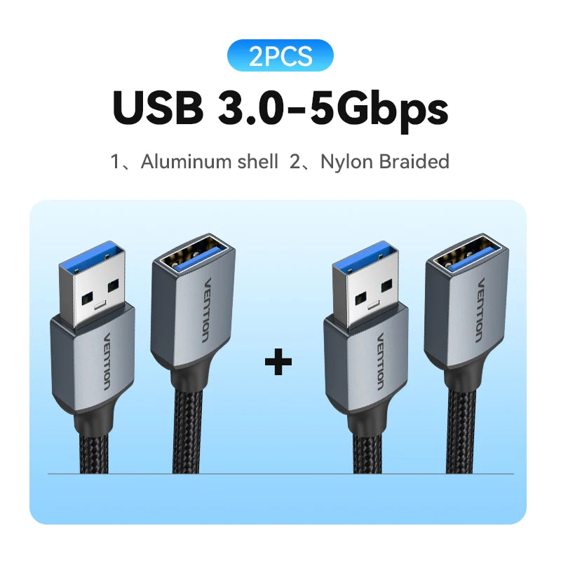 USB 3.0 Extension Cable Male to Female, High-Speed 5Gbps, 0.5/1/1.5/2/3 m (1.6–9.8 ft) for PC TV Xbox Printer, USB 2.0 Compatible