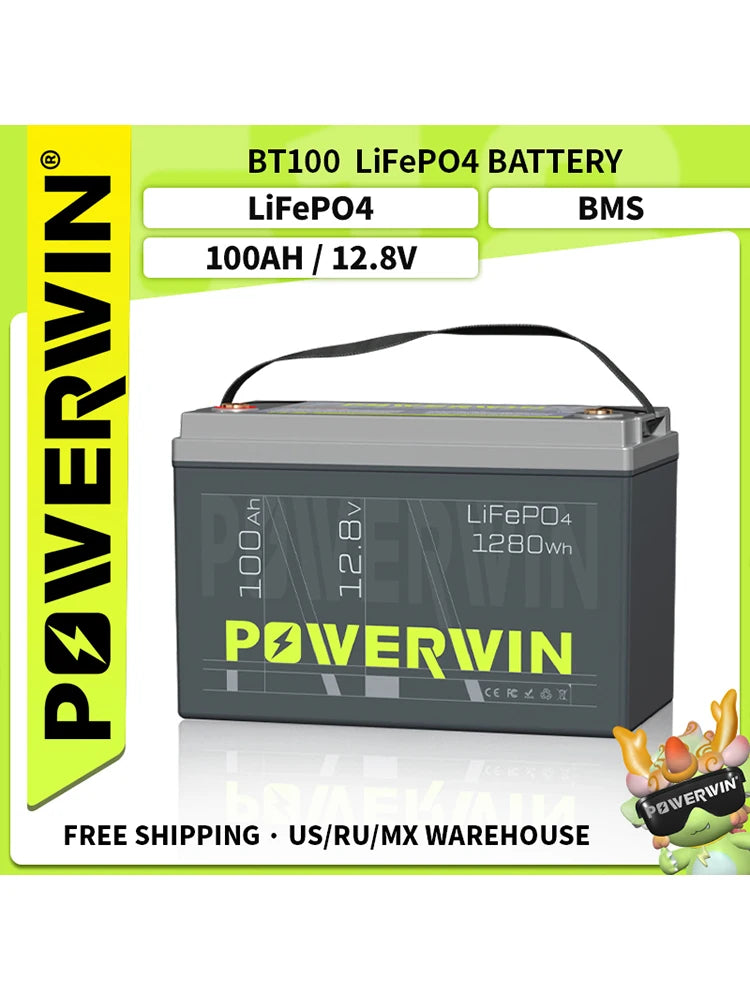12.8V 100Ah LiFePO4 Deep Cycle Battery — 1280Wh Built-in BMS for Solar, RV & Backup Power
