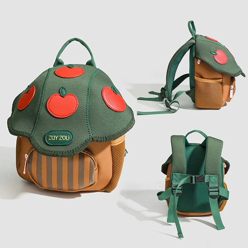 Cute Mushroom Apple Kids Backpack Pink Cartoon Mini Preschool School Bag for Toddlers Ages 3-6