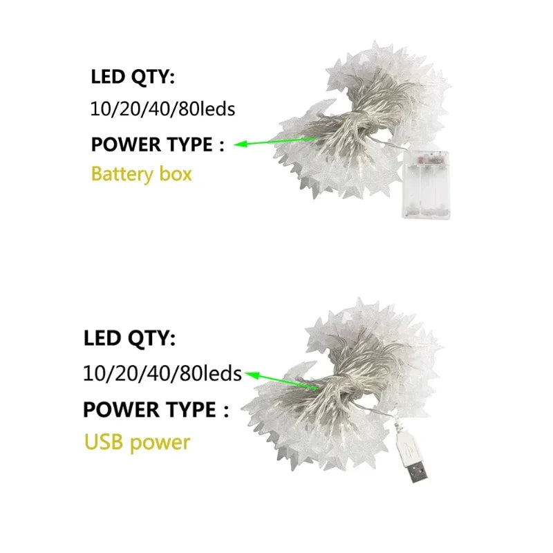 Battery-Operated LED Star String Lights - Outdoor Fairy Garland for Home, Wedding, Garden, Party & Christmas