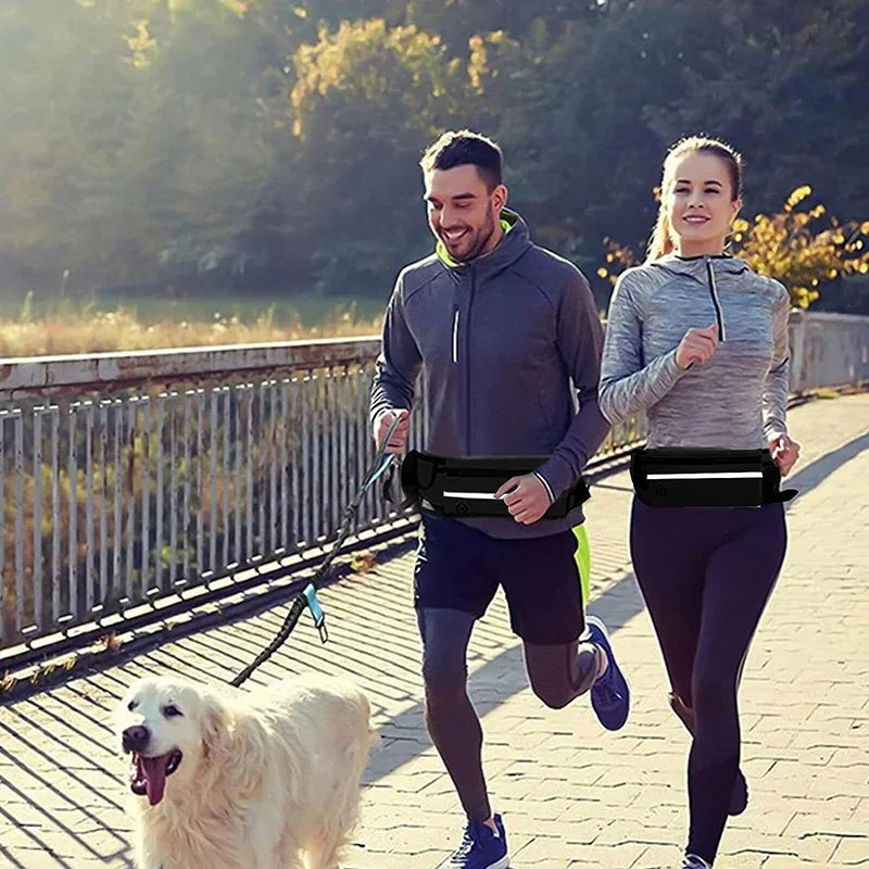 Hands-Free Reflective Dog Leash with Waist Bag – Retractable Elastic Belt for Running, Walking & Jogging