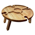 Portable Folding Wooden Picnic Table with Wine Glass Holder, Collapsible Snack Tray & Outdoor Side Table