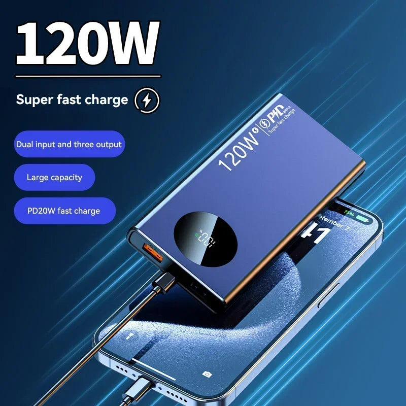 120W 50,000mAh Fast Charging Portable Power Bank with USB-C PD – High Capacity Battery Charger for Smartphones