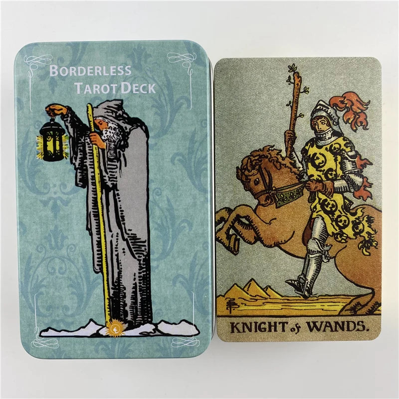 Gilded Borderless Tarot Card Deck in Metal Box with English Guidebook – Classic Vision Artwork
