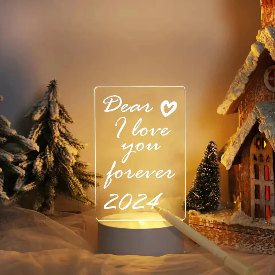 LED Acrylic Message Board with Pen — USB-Powered Erasable Glowing Drawing & Night Light for Kids
