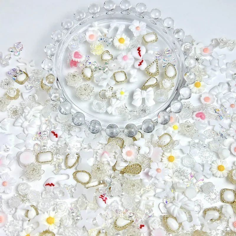 100-Pack Cute Cartoon 3D Resin Nail Charms Flower, Bow & Fruit Nail Art Decorations for Manicure & DIY Phone Case