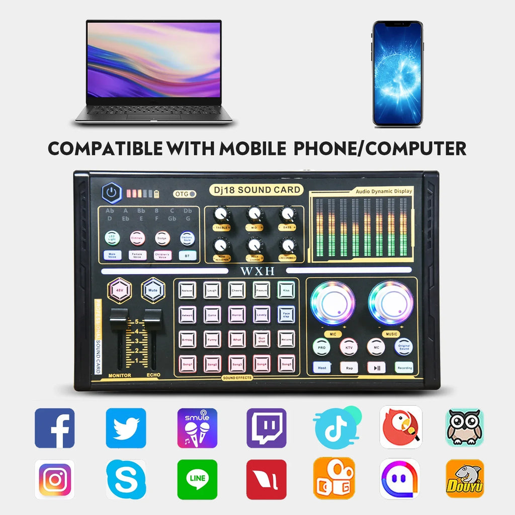External Sound Card Studio Mixer with Noise-Reduction Microphone for Live Streaming, TikTok, Podcasting