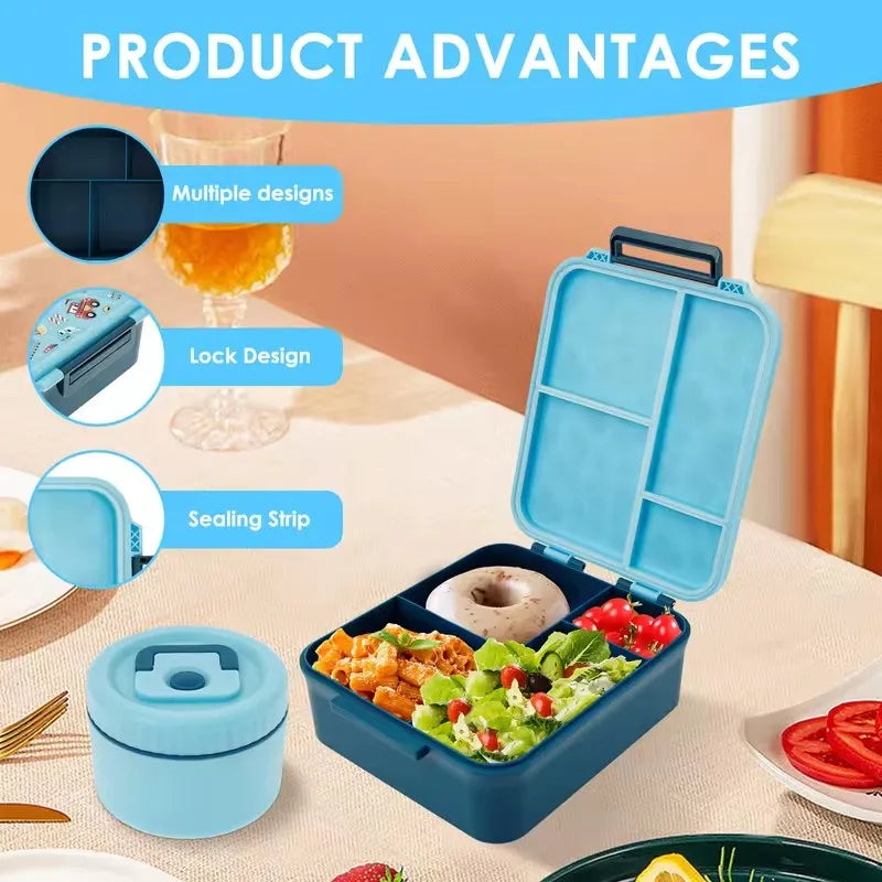 1700ml (1.7L) Leakproof Bento Box with 300ml Soup Jar – Microwave-Safe Lunch Container for Office & School