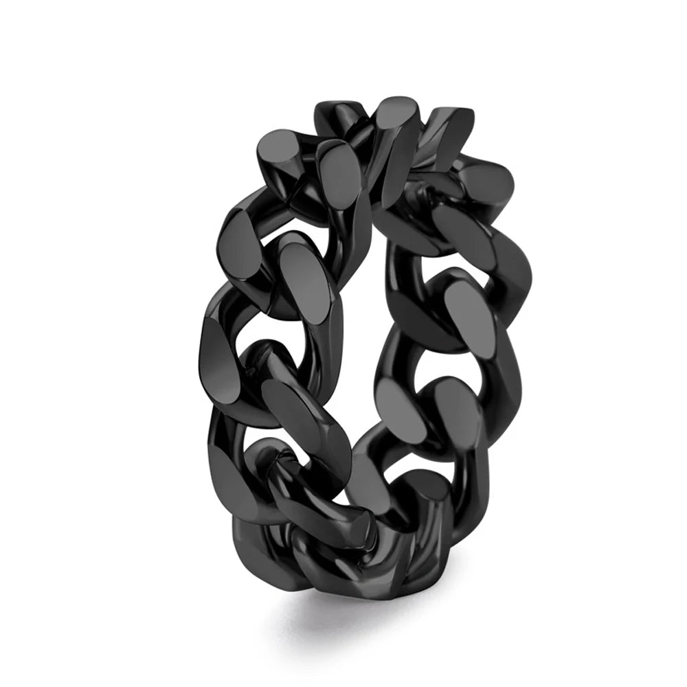 Men's Cuban Chain Ring – 316L Stainless Steel Gold-Plated Punk Minimalist Band, 8mm (0.31in) Wide, US Sizes 6–12