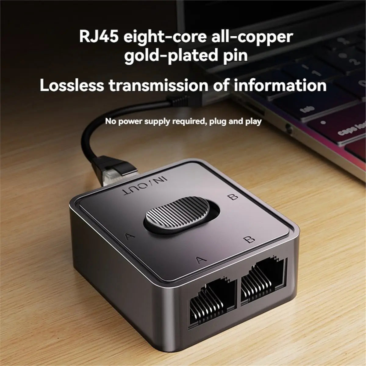 Compact 2-in-1 RJ45 Gigabit Network Switch Splitter - 5Gbps/2.5Gbps/1Gbps Push-Button, Power-Free Plug-and-Play