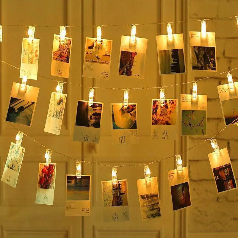 3M (9.8 ft) 20-LED Photo Clip Fairy String Lights - Battery-Operated Card Holder Garland for Christmas & Weddings
