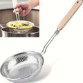 Fine Mesh Stainless Steel Colander Strainer with Wooden Handle – Skimmer Spoon for Pasta, Grease Filtering & Food Prep