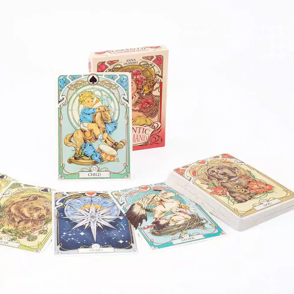 Romantic Lenormand Oracle Cards — 37-Card Deck, Art Nouveau Floral Motifs, English Vision, 10.2 x 7.2 cm (4.0 x 2.8 in) for Parties & Board Games