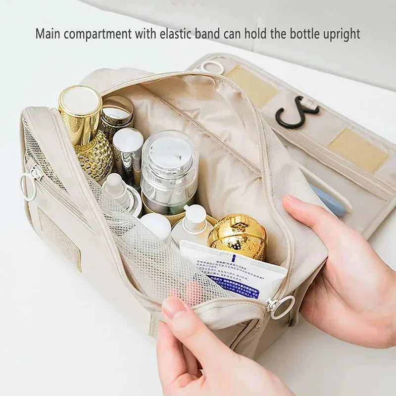 Waterproof Travel Makeup Bag with Hanging Hook – Toiletry & Cosmetic Organizer for Women