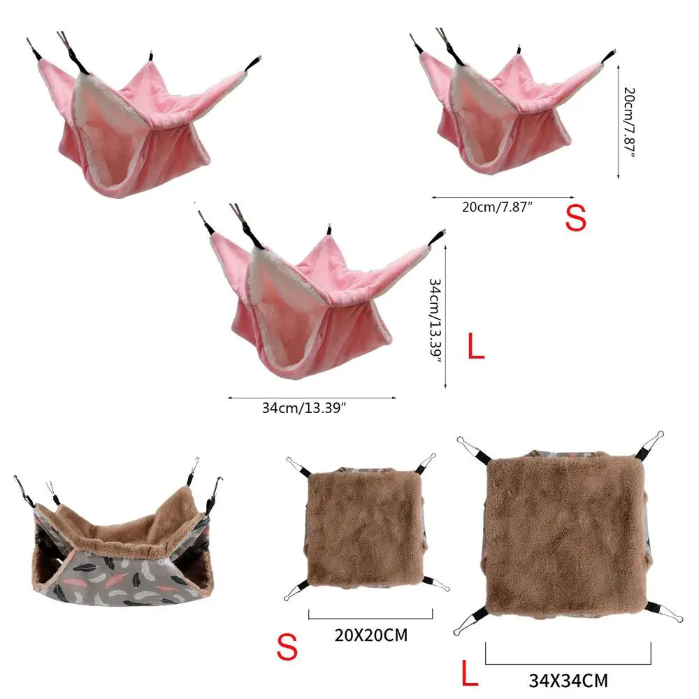 Plush Double-Layer Small Pet Hammock — Hanging Cage Bed for Hamsters, Rats, Squirrels & Sugar Gliders (Small 7.87×7.87 in / 20×20 cm; Large 13.78×13.78 in / 34×34 cm)