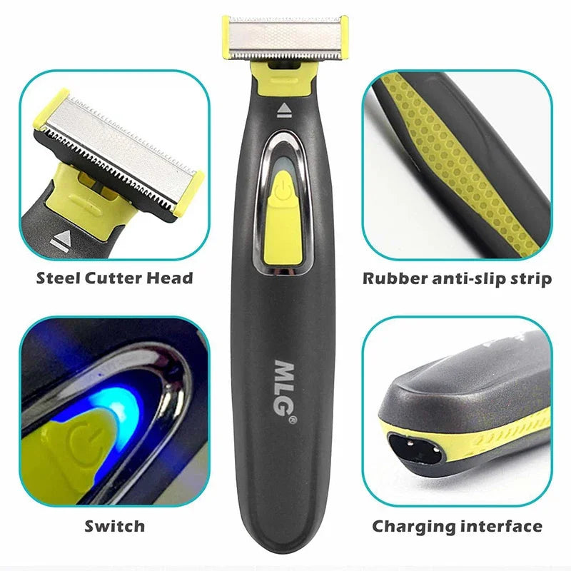 Portable USB Rechargeable Electric Shaver & Full-Body Trimmer T-Blade Wet/Dry Washable Razor for Beard Bikini Armpit