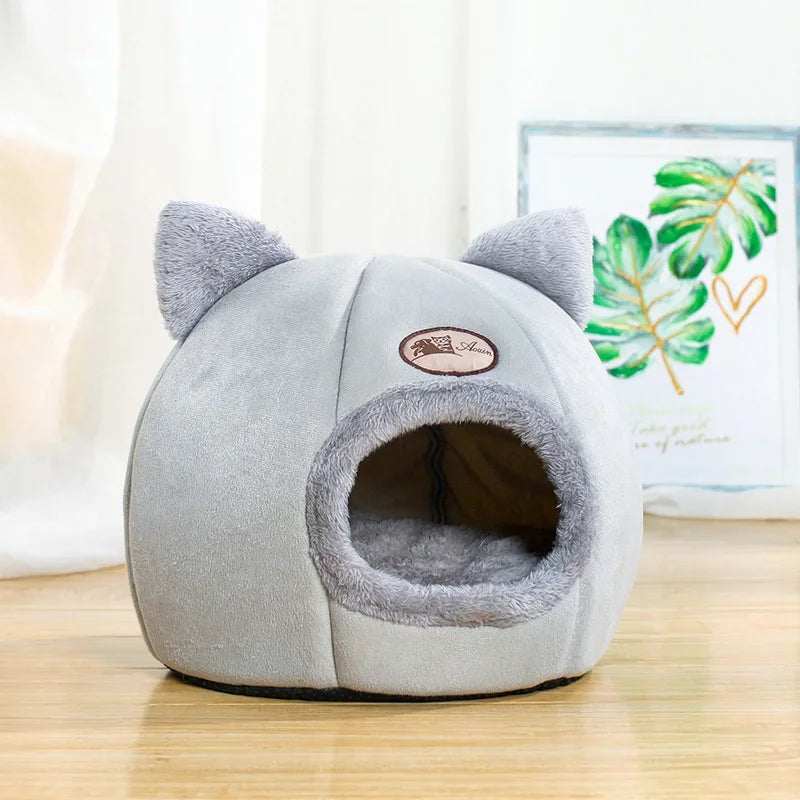 Plush Cat Cave Bed for Cats & Small Dogs – Indoor Pet House Tent with Removable Cushion, M/L/XL (33–39 cm | 13–15 in)
