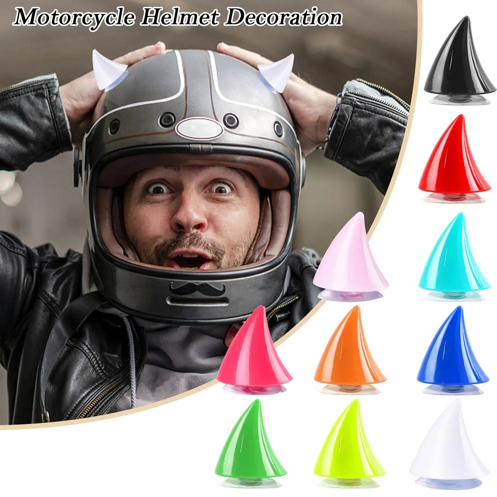 Rubber Devil Horn Helmet Sticker with Suction Cup - Removable Motorcycle & Bicycle Helmet Decor