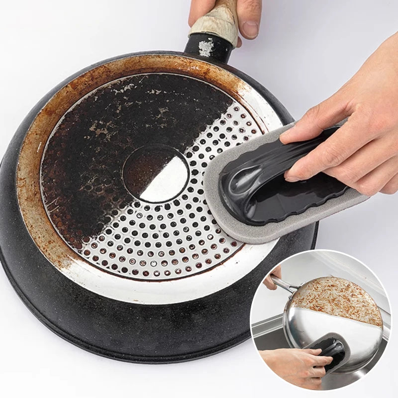 Nano Emery Sponge Cleaning Brush with Handle – Multi-Purpose Kitchen & Bath Eraser for Rust, Stains & Knife Sharpening