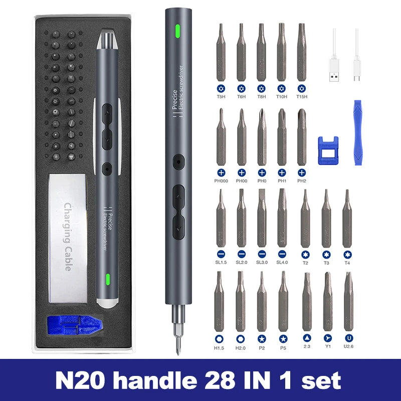28/62-in-1 Precision Electric Screwdriver Kit — Rechargeable Cordless Mini Repair Tool Set for Phones, Laptops & Electronics