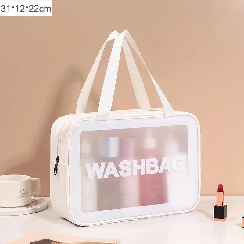 Transparent Black Waterproof PVC Travel Makeup Bag, Large Capacity Cosmetic Organizer (3 Sizes)