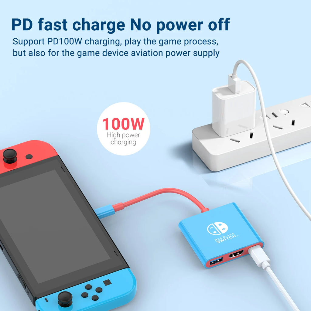 3-in-1 USB-C Hub — 4K HDMI, 100W PD Fast Charging & USB 3.0 Dock for Switch, MacBook, Laptop, Phone