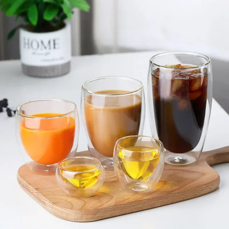 Heat-Resistant Double Wall Glass Cup 80–450ml (2.7–15.2 fl oz) Insulated Clear Glass Coffee Tea Beer Mug