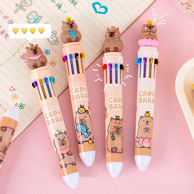 10-Color 0.5mm Gel Ink Pens Capybara Kawaii Multi-Color for School & Office